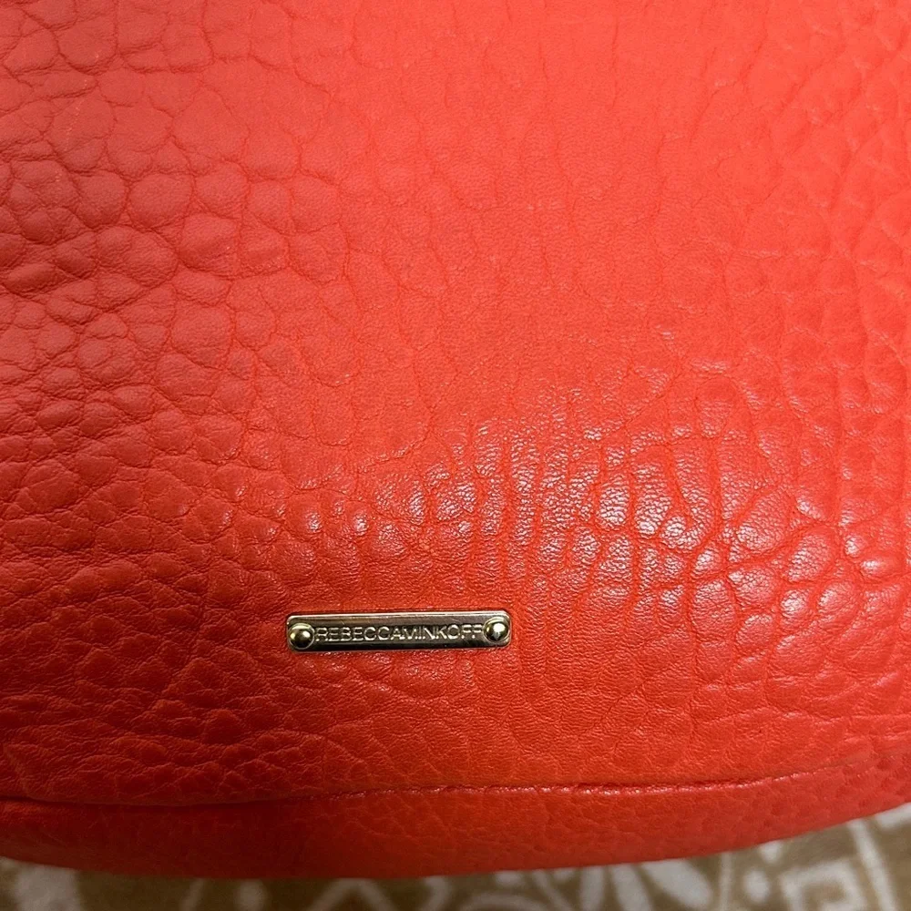 Rebecca Mink Logan Pebbled Leather orange Crossbody Messenger Bag MSRP 395